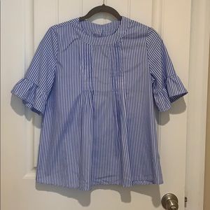 Blue and white stripes blouse with buttoned back